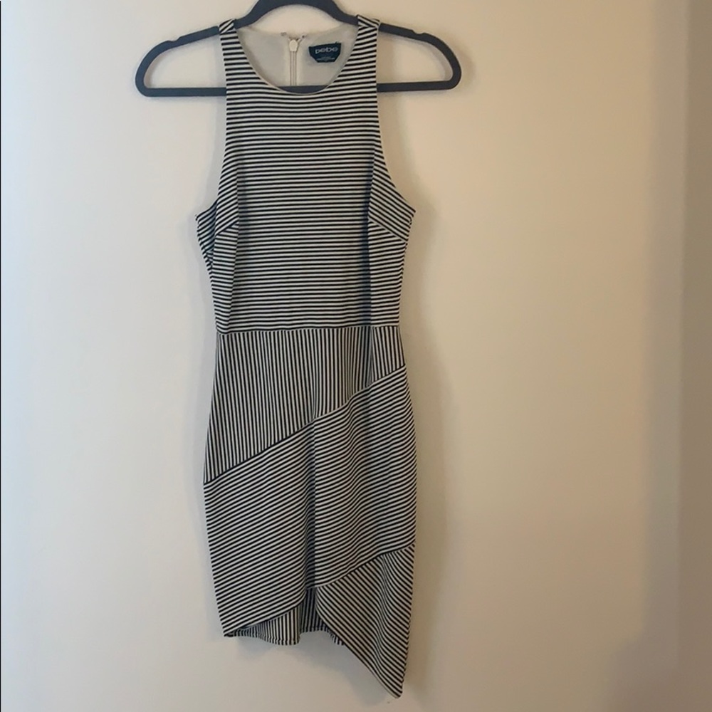 bebe Asymmetrical Stripped Bodycon Dress
